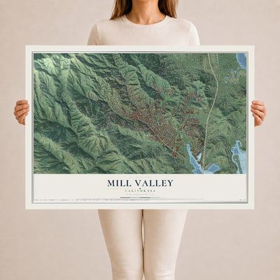 Map of Mill Valley, California, 24 x 36 inch unframed archival matte print