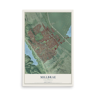 Map of Millbrae, California, 12 x 18 inch unframed archival matte print