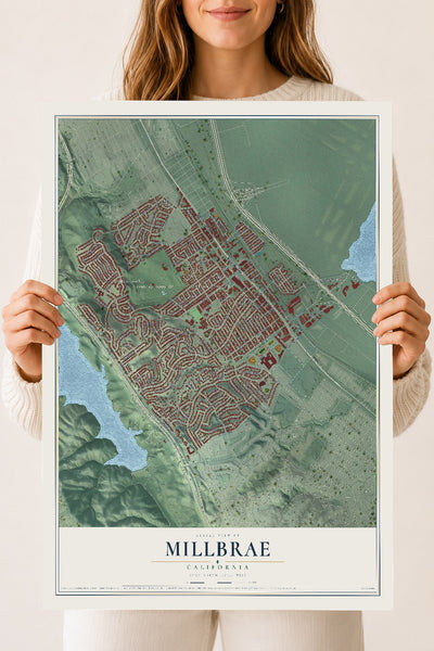 Map of Millbrae, California, 18 x 24 inch unframed archival matte print