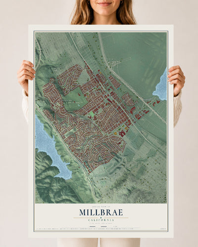 Map of Millbrae, California, 24 x 36 inch unframed archival matte print