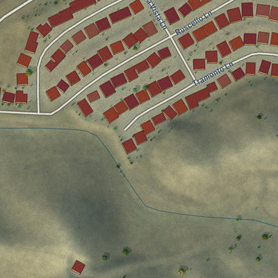 Close-up of the map of Millerton, California print showing street and building detail