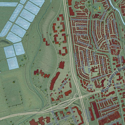 Second close-up of the map of Milpitas, California print showing more streets and buildings