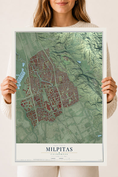 Map of Milpitas, California, 18 x 24 inch unframed archival matte print