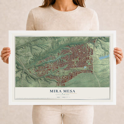 Map of Mira Mesa, California, 12 x 18 inch print in a white wood frame