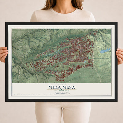 Map of Mira Mesa, California, 18 x 24 inch print in a black wood frame