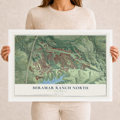 Map of Miramar Ranch North, California, 12 x 18 inch print in a white wood frame