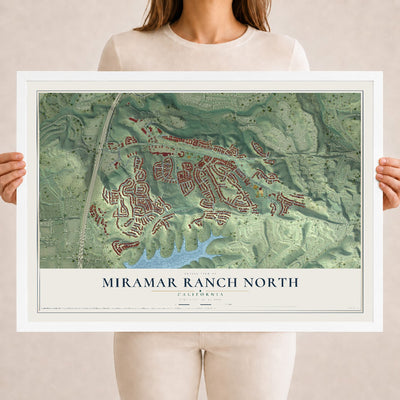 Map of Miramar Ranch North, California, 18 x 24 inch print in a white wood frame