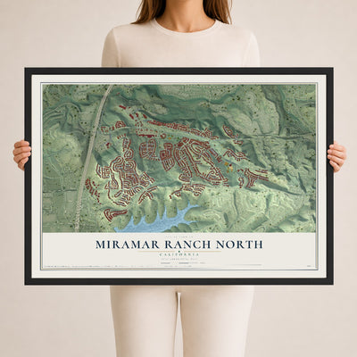 Map of Miramar Ranch North, California, 24 x 36 inch print in a black wood frame