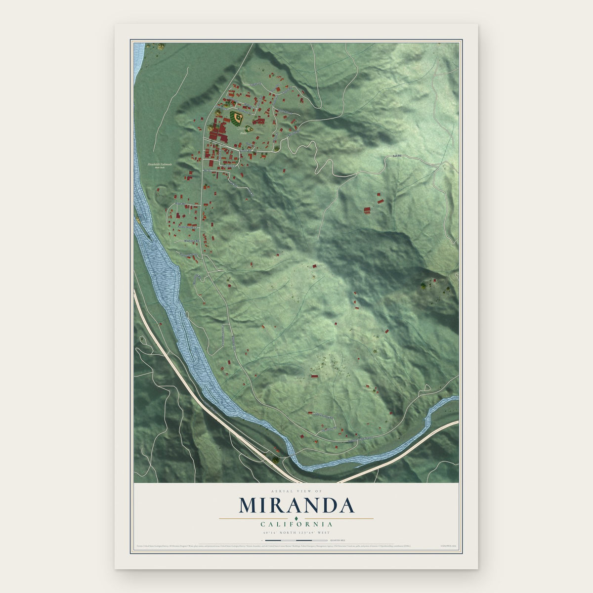 Miranda, California map print, the full design