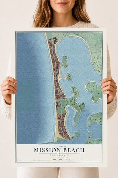 Map of Mission Beach, California, 18 x 24 inch unframed archival matte print