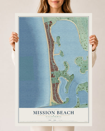 Map of Mission Beach, California, 24 x 36 inch unframed archival matte print