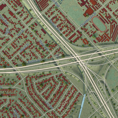 Second close-up of the map of Mission Hills, California print showing more streets and buildings