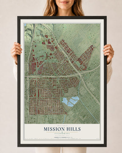 Map of Mission Hills, California, 24 x 36 inch print in a black wood frame