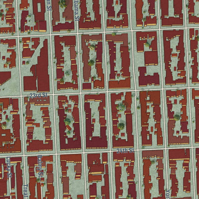 Close-up of the map of Mission, California print showing street and building detail