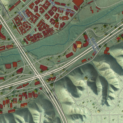 Second close-up of the map of Mission Valley, California print showing more streets and buildings