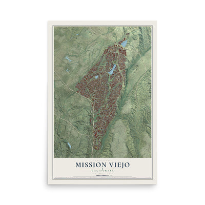 Map of Mission Viejo, California, 12 x 18 inch unframed archival matte print