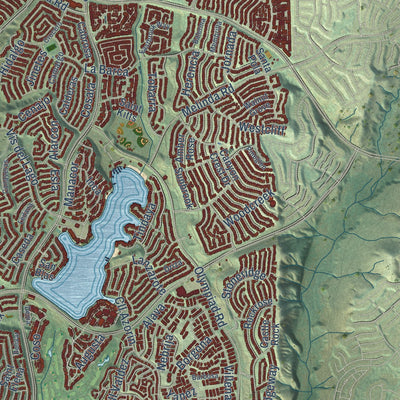 Second close-up of the map of Mission Viejo, California print showing more streets and buildings