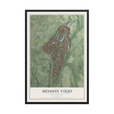 Map of Mission Viejo, California, 12 x 18 inch print in a black wood frame