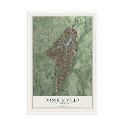 Map of Mission Viejo, California, 12 x 18 inch print in a white wood frame