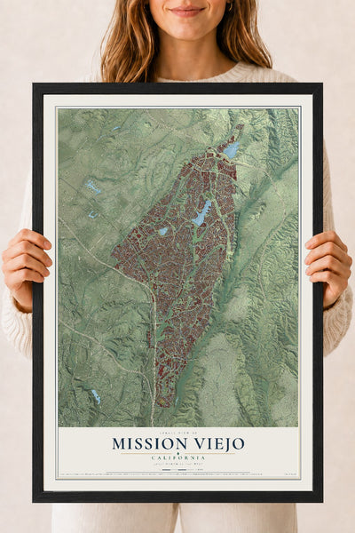 Map of Mission Viejo, California, 18 x 24 inch print in a black wood frame