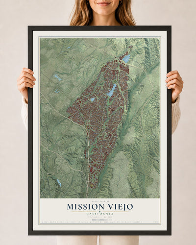Map of Mission Viejo, California, 24 x 36 inch print in a black wood frame