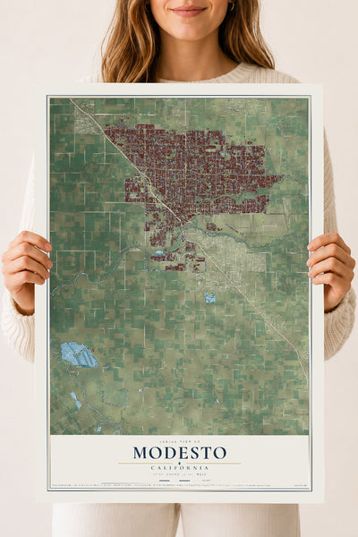 Map of Modesto, California, 18 x 24 inch unframed archival matte print