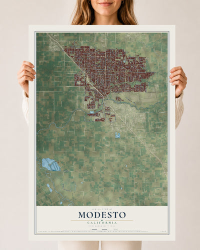Map of Modesto, California, 24 x 36 inch unframed archival matte print