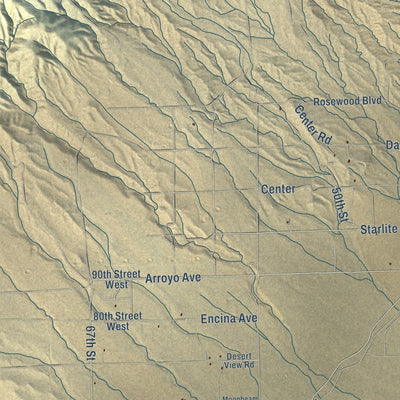 Close-up of the map of Mojave, California print showing street and building detail