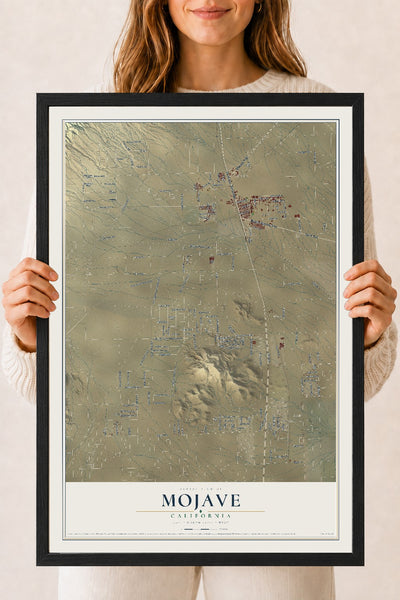 Map of Mojave, California, 18 x 24 inch print in a black wood frame