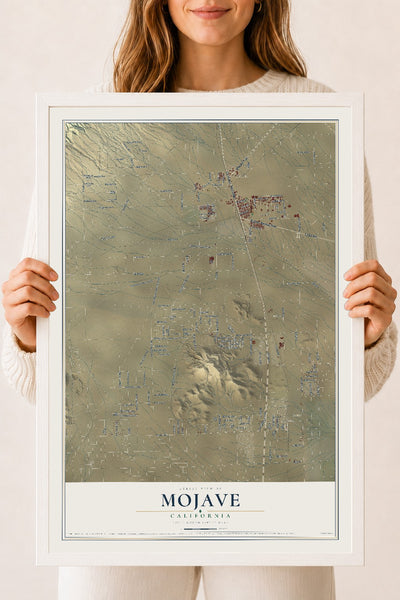 Map of Mojave, California, 18 x 24 inch print in a white wood frame
