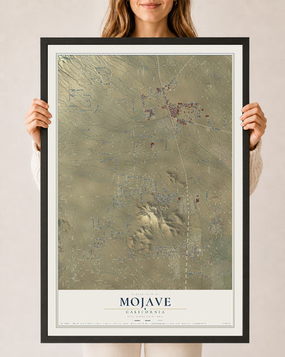 Map of Mojave, California, 24 x 36 inch print in a black wood frame