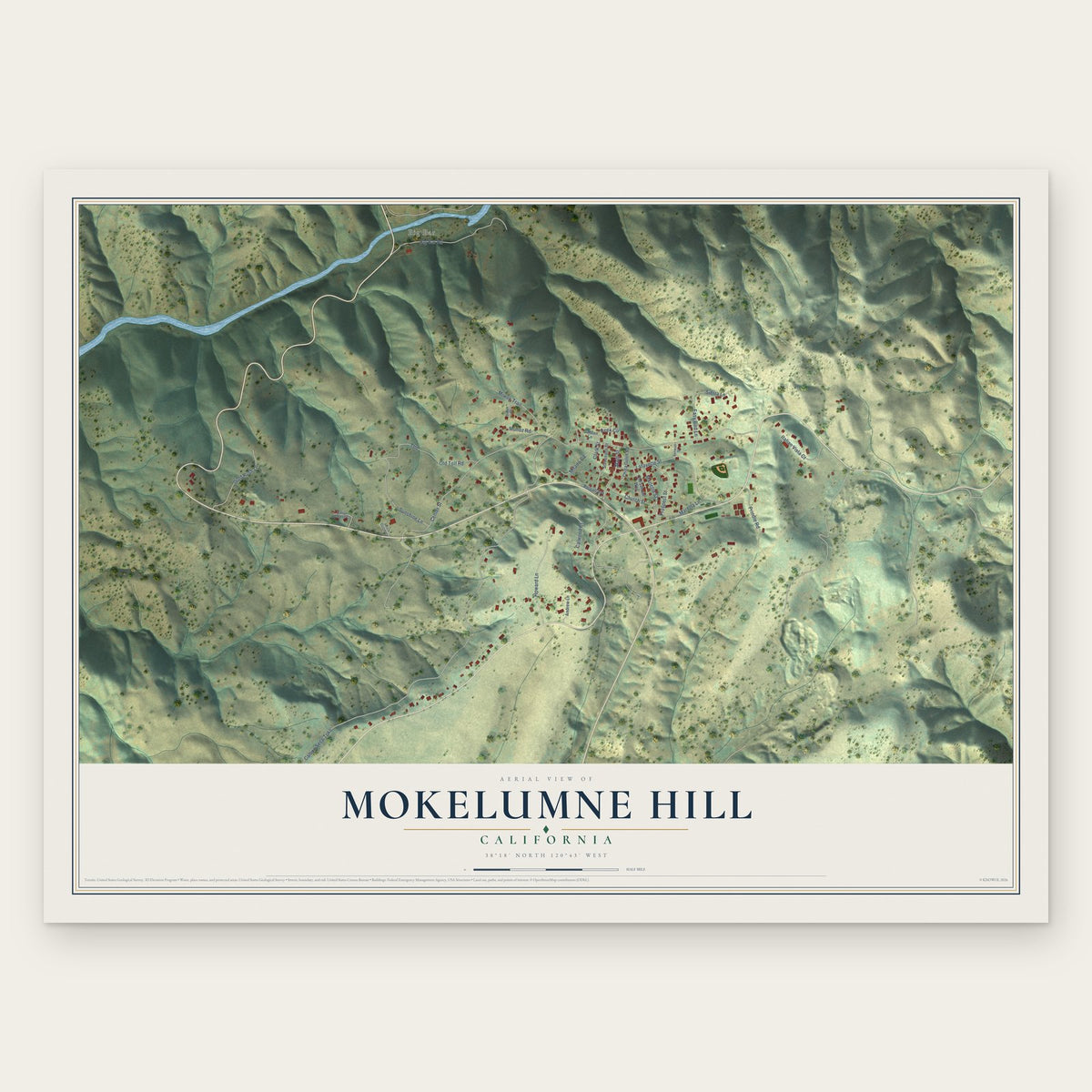 Mokelumne Hill, California map print, the full design