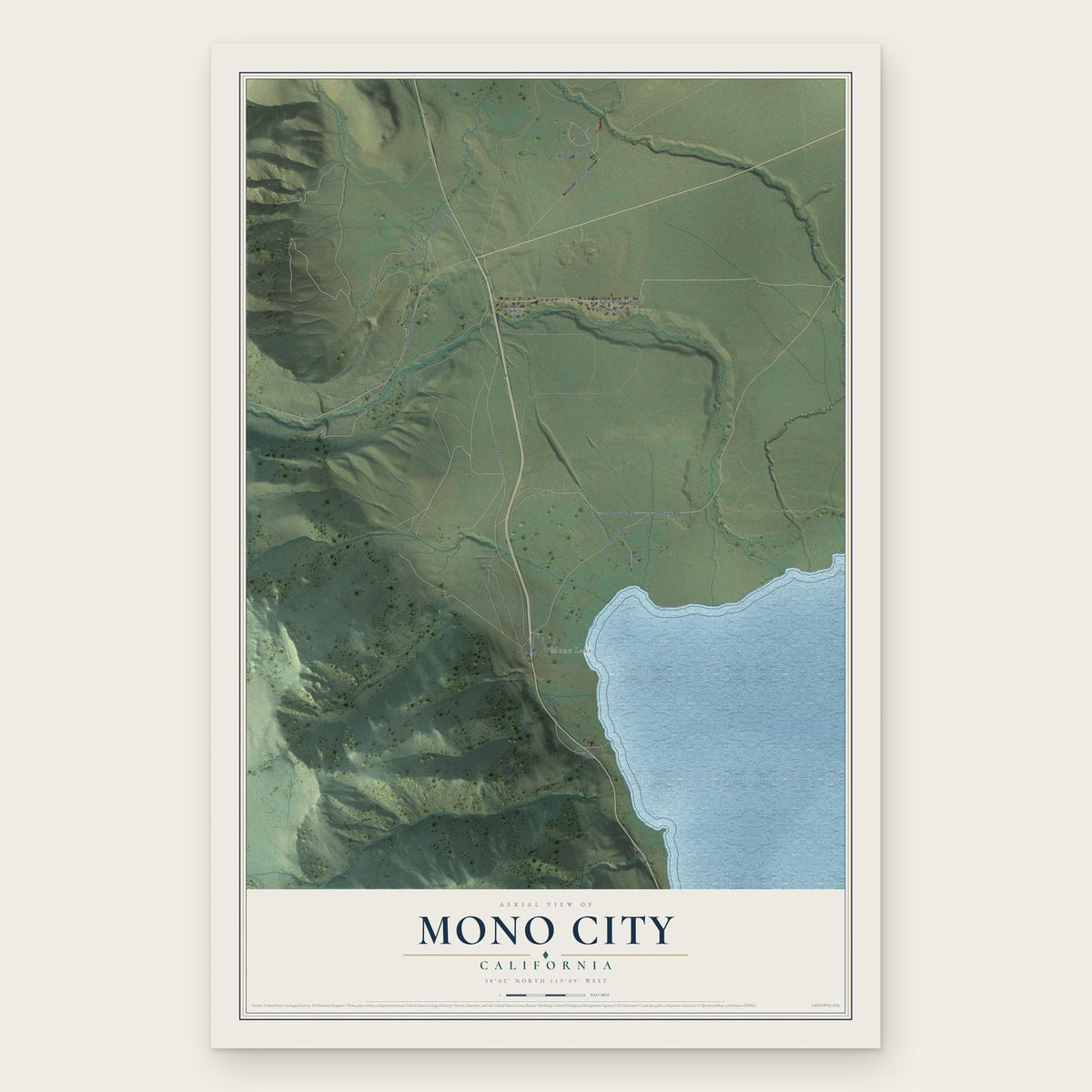Mono City, California map print, the full design
