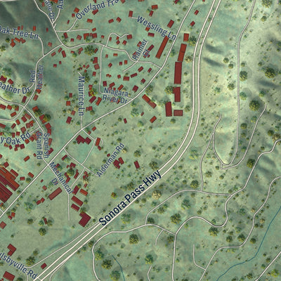 Close-up of the map of Mono Vista, California print showing street and building detail