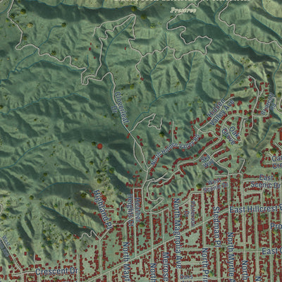 Second close-up of the map of Monrovia, California print showing more streets and buildings