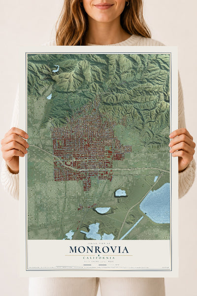 Map of Monrovia, California, 18 x 24 inch unframed archival matte print