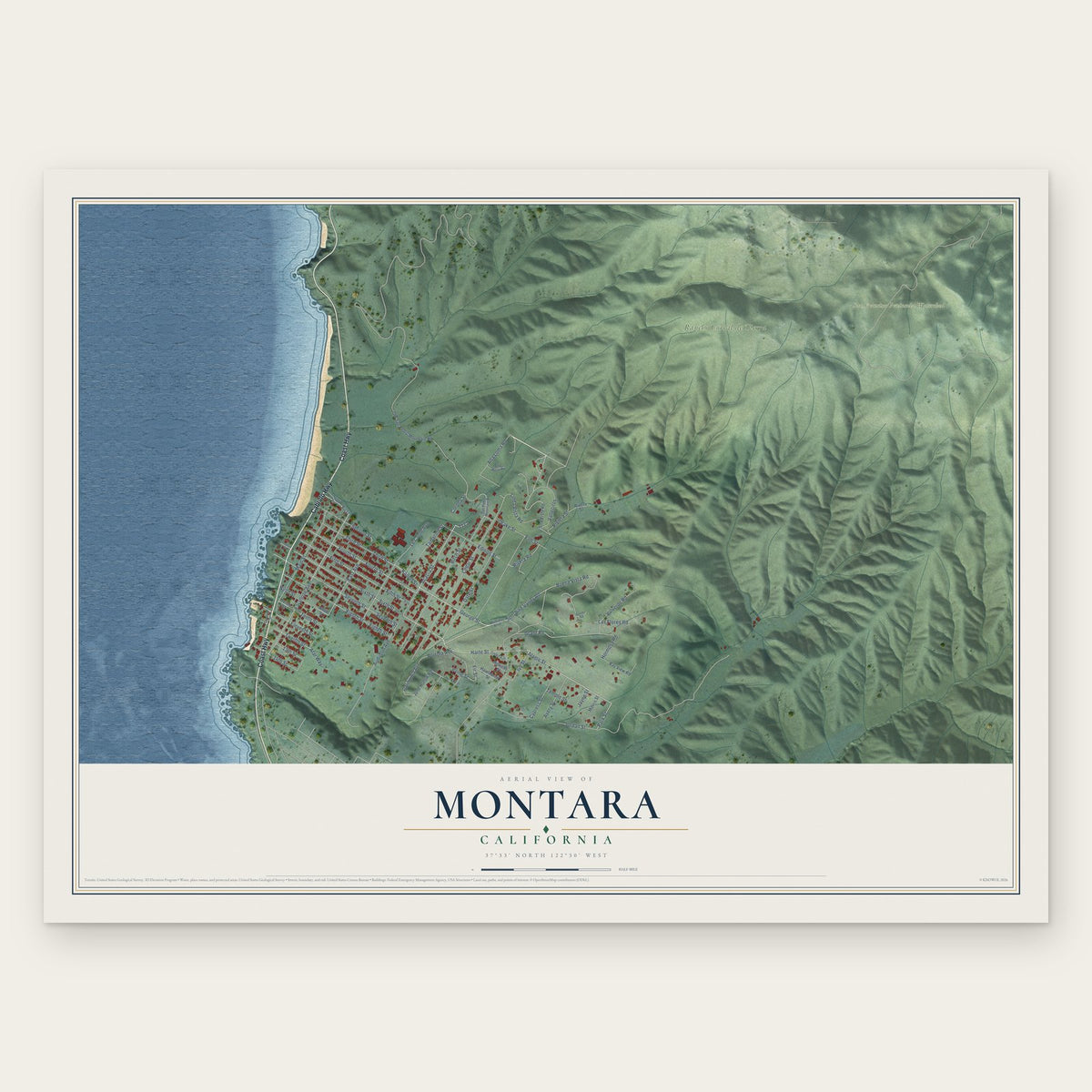Montara, California map print, the full design
