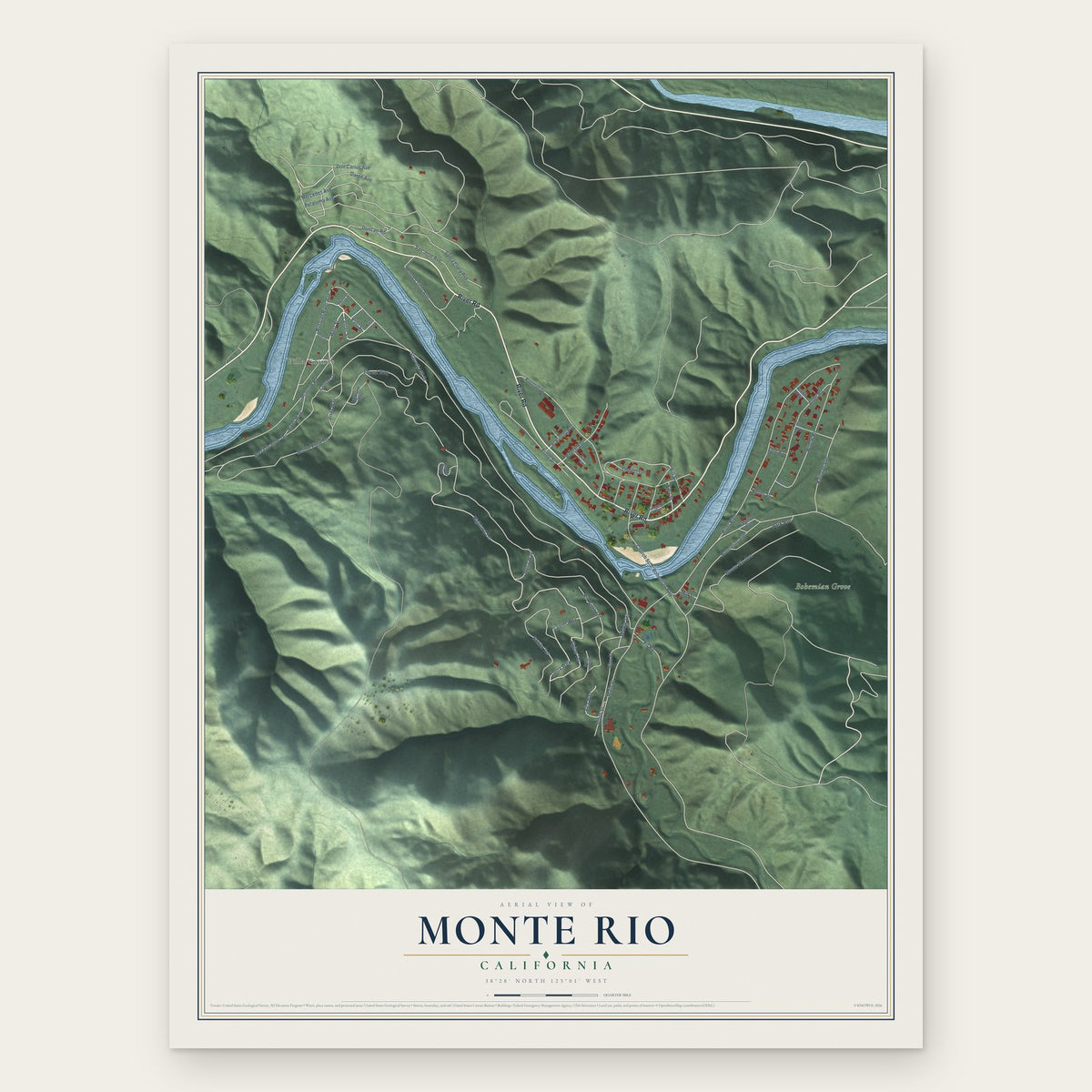 Monte Rio, California map print, the full design