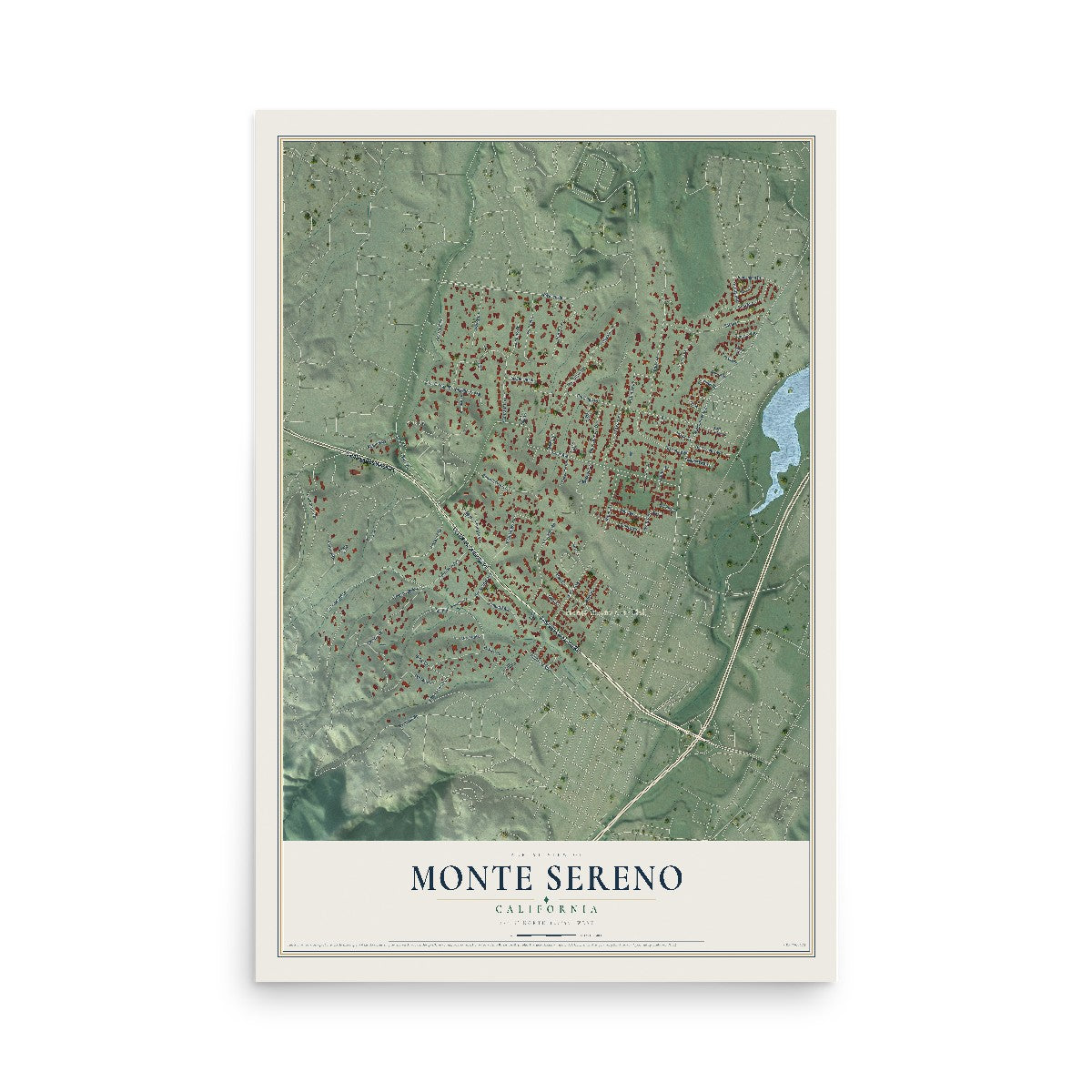 Map of Monte Sereno, California, 12 x 18 inch unframed archival matte print