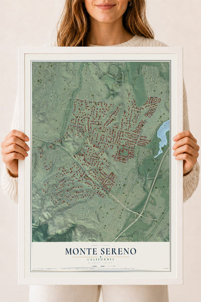 Map of Monte Sereno, California, 18 x 24 inch print in a white wood frame