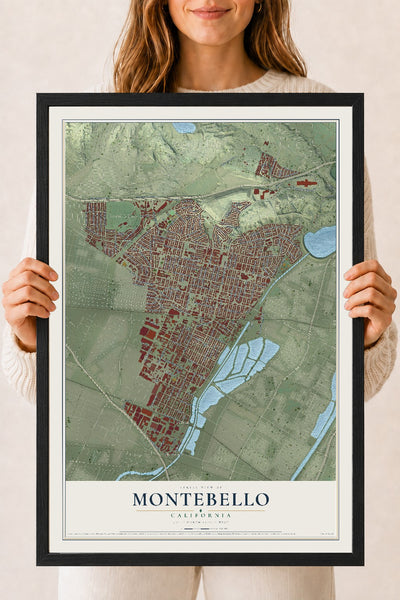 Map of Montebello, California, 18 x 24 inch print in a black wood frame
