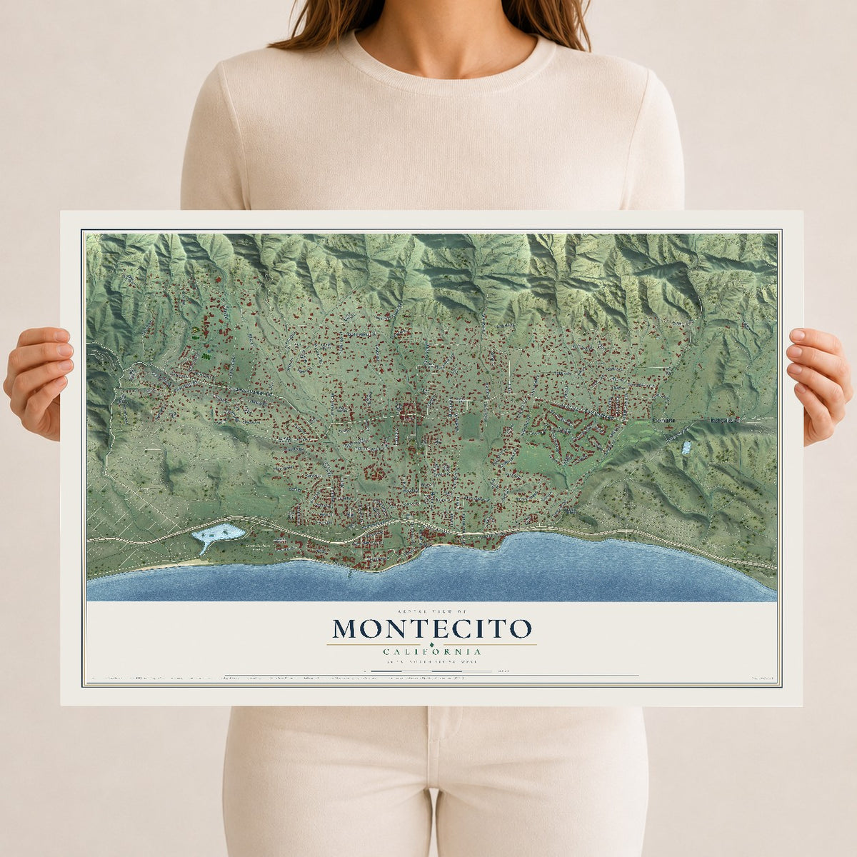 Map of Montecito, California, 12 x 18 inch unframed archival matte print