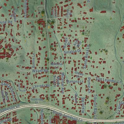 Close-up of the map of Montecito, California print showing street and building detail