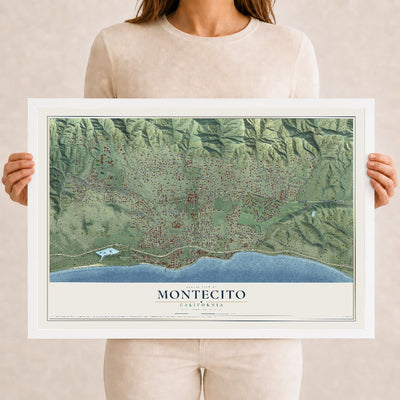 Map of Montecito, California, 12 x 18 inch print in a white wood frame