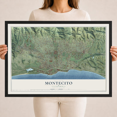 Map of Montecito, California, 18 x 24 inch print in a black wood frame