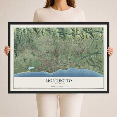 Map of Montecito, California, 24 x 36 inch print in a black wood frame