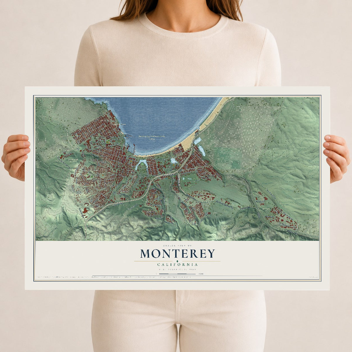 Map of Monterey, California, 12 x 18 inch unframed archival matte print