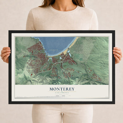 Map of Monterey, California, 12 x 18 inch print in a black wood frame