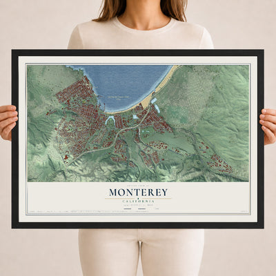 Map of Monterey, California, 18 x 24 inch print in a black wood frame