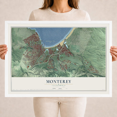 Map of Monterey, California, 18 x 24 inch print in a white wood frame
